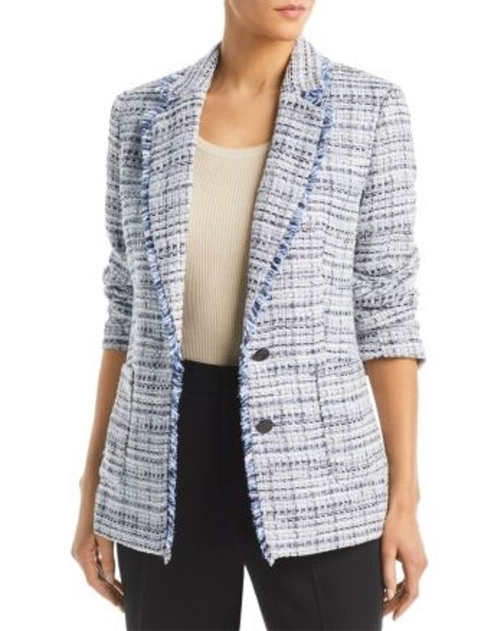Karl Lagerfeld Blazer Jacket Tweed Academia Woven Classic Career Blue Size 6